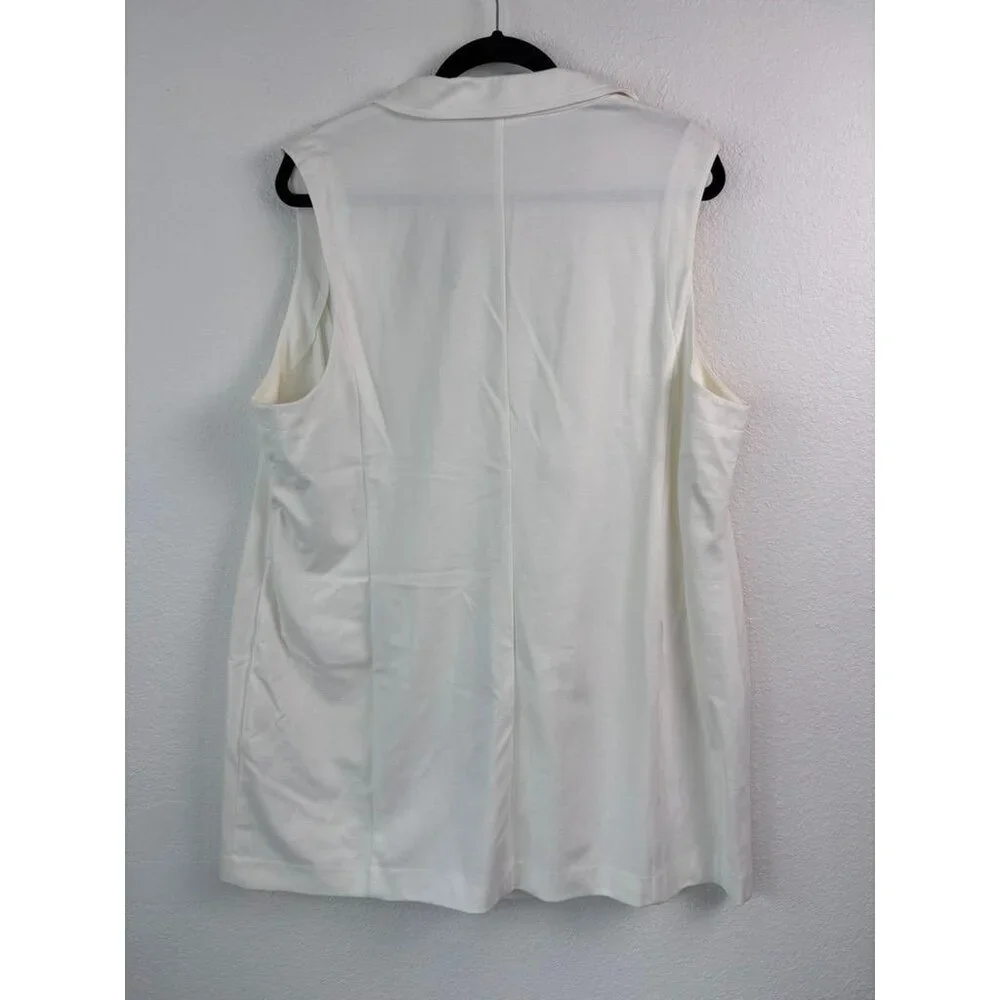 Chico's women's 3 or XL ivory sleeveless collared‎ open front vest jacket NWT